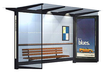 Bus shelter:
One in a range of street furniture designs for Adshel